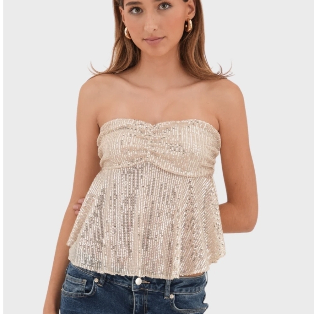 Meet Me There "Shimmer" Tube Top Champagne, Size M/L, Made in Italy
